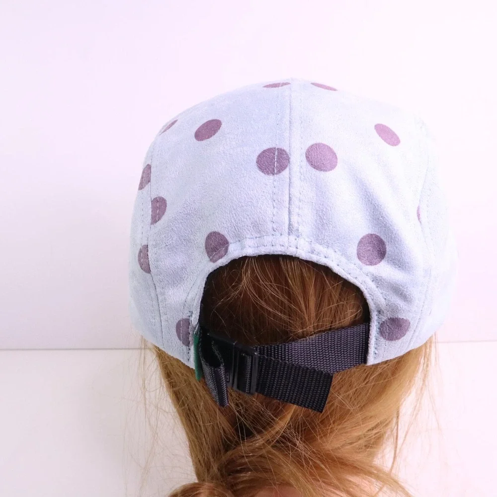 MIGHTY HEALTHY 5 Panel Mens Hat Polka Dot Blue Adjustable Strap Made in USA